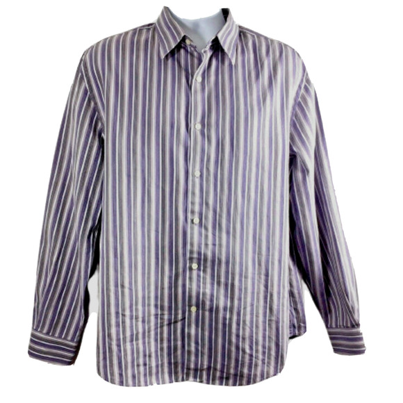 Perry Ellis‎ Shirt Mens XL Purple Gray Stripe Long Sleeve Button Down - Picture 1 of 5